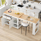 78"-49" Extendable Rolling Kitchen Island with Extended Dining Table, Mobile Kitchen Storage Islands with Storage Drawers, 2-Tier Storage Shelf, White