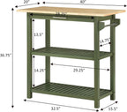 Convenience Concepts Designs2Go 3 Tier Butcher Block Kitchen Prep Island 40" - 3 Tier Modern Cooking Cart with Drawer, Food Serving Station for Kitchen, Dining Room, Dark Green Sage