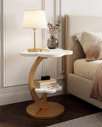 LITTLE TREE End Table, 2-Tier Sofa Side Table, Flower Nightstand with C-Shaped Gold Frame, Modern Luxury Accent Table for Living Room, Bedroom, Small Spaces, Easy Assembly, Glossy Gold + White, 2 PCS