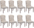Ya-Home Modern Tufted Dining Chairs Set of 8, Upholstered Kitchen Side Accent Chairs with Wingback Nail Trims Wood Legs, Farmhouse Guest Chairs for Dining/Living Room, Linen Beige