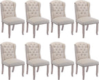 Ya-Home Modern Tufted Dining Chairs Set of 8, Upholstered Kitchen Side Accent Chairs with Wingback Nail Trims Wood Legs, Farmhouse Guest Chairs for Dining/Living Room, Linen Beige