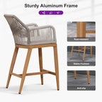 PURPLE LEAF Patio Sunbrella Counter Height Bar Stools 24" H Set of 4 Modern Rattan Outdoor Bar Chairs Wicker Barstools with High Arms Backs for Outside Island Kitchen Backyard Teak