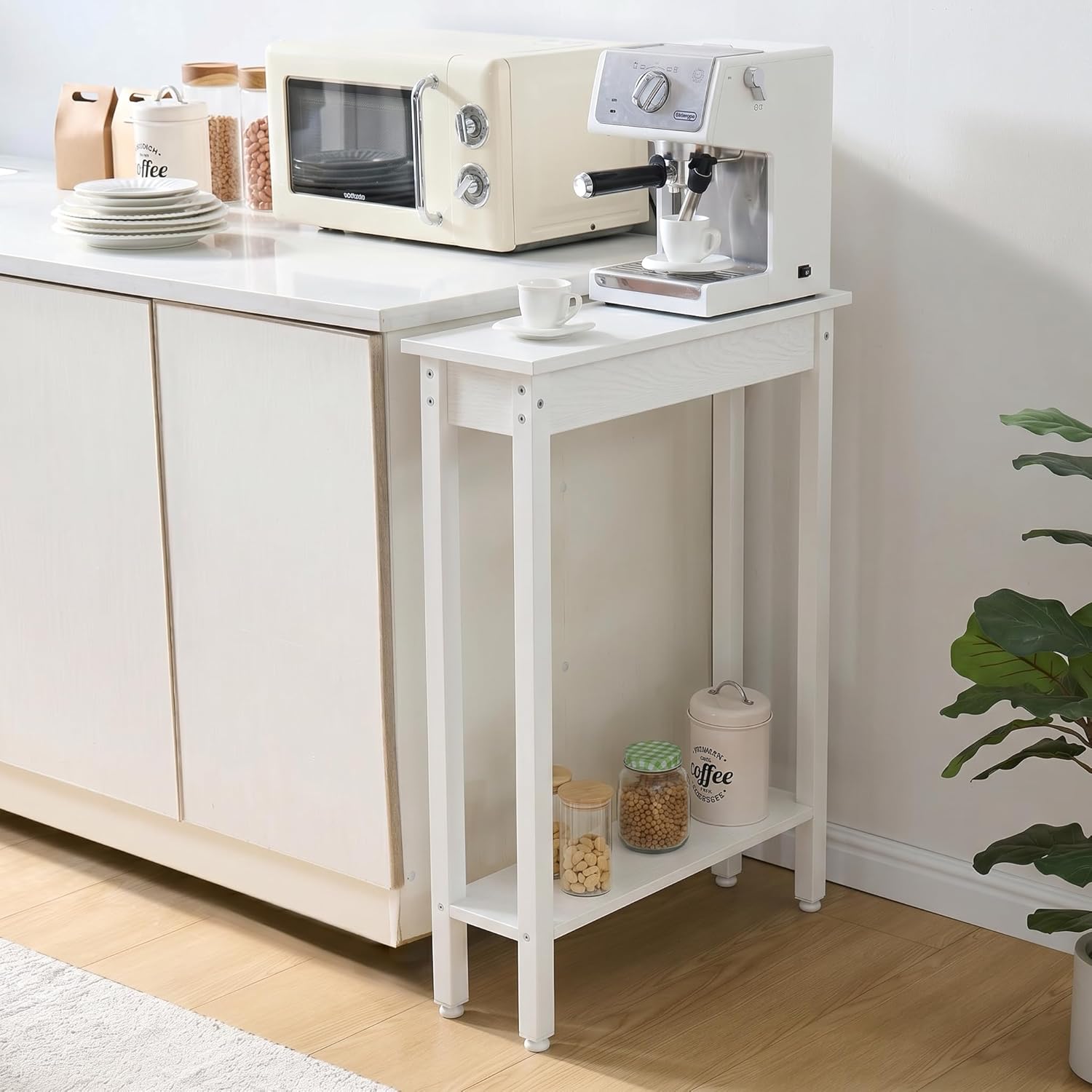 Small Console Table with Shelf Little Narrow Entryway Table Skinny Thin High Tall Display Stand for Entry Hall Hallway, Foyer, as Eextension for Long Behind Couch Sofa Table/Kitchen Countertop, White