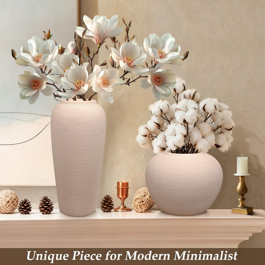 Tall Ceramic Vase 12 Inch Neutral Textured Vase,Cream Ceramic Vase for Home Decor,Farmhouse Tall Ceramic Flower Vase for Dining Table,Living Room,Kitchen,Bedroom,Entryway