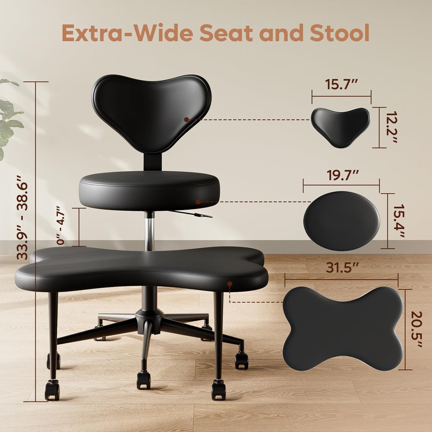 Pinmoco Black PU Leather Cross Leg Chair – Modern Home Office Desk Chair with Wheels, Ergonomic Comfortable Seat for Adults, Durable Water-Resistant Professional Design