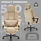 500lbs Plus Size Office Chair with Lumbar Support, PU Leather Big and Tall Heavy Duty Reclining Office Desk Chair with Foot Rest,Beige