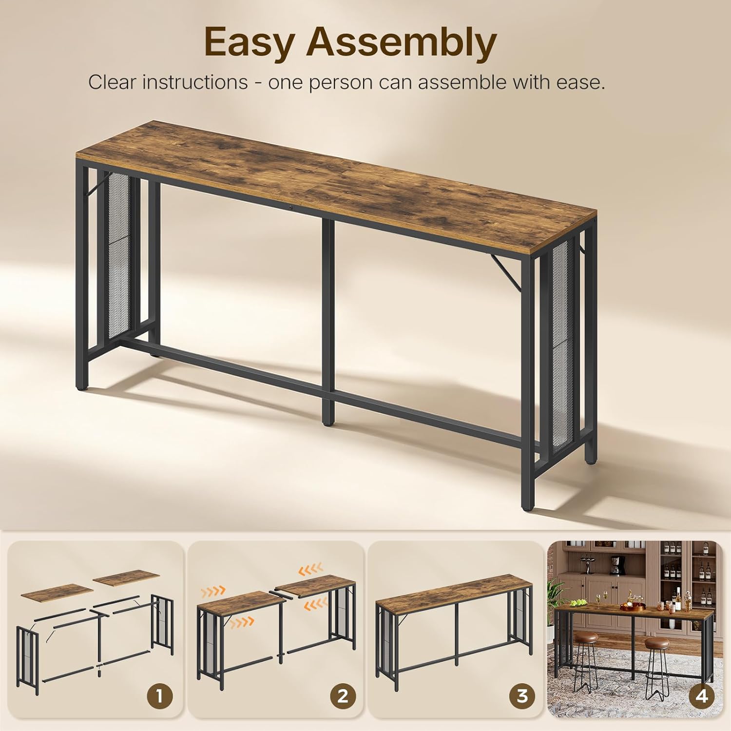 YATINEY 70.9" Bar Table, Long Counter Bar Height Table, Rectangular Bar Pub Table with Metal Frame, for Dining Room, Living Room, Kitchen, Balcony, Rustic Brown and Black BT13BR