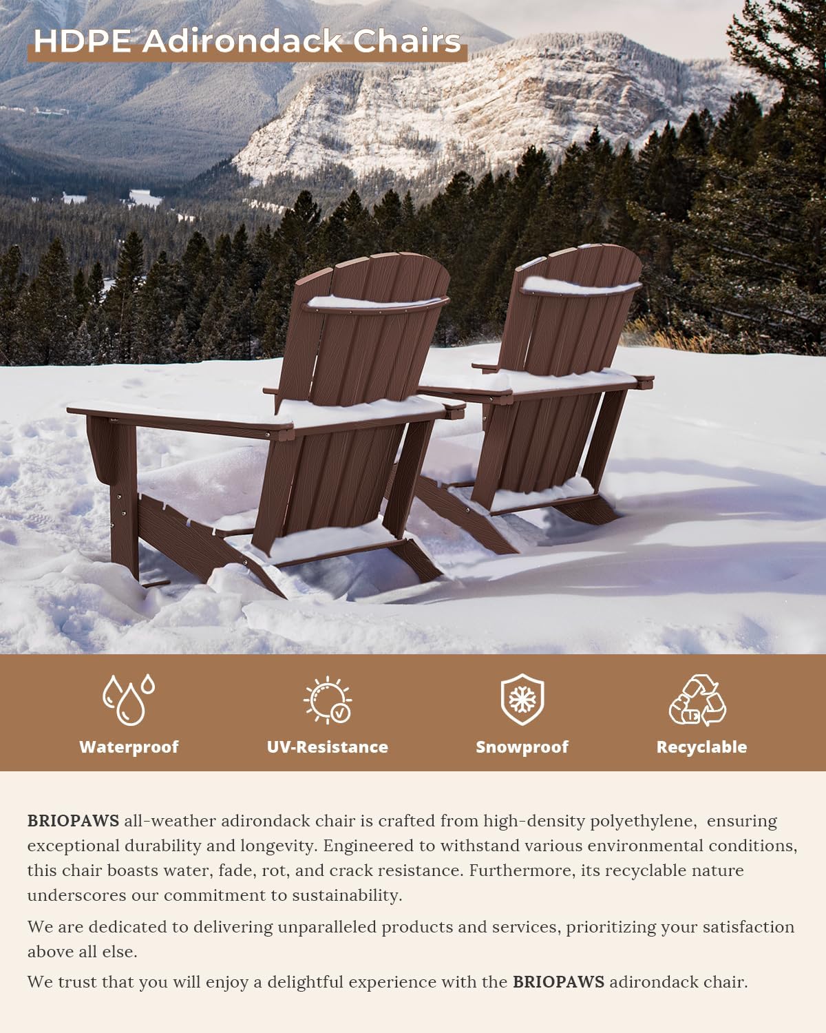 BRIOPAWS Adirondack-Chairs-Set of 2 | Brownwood Grain |Fire Pit Chair | Oversized | HDPE Plastic | Weather Resistant | for Deck Outdoor Poolside Campfire