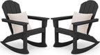 SERWALL Outdoor Adirondack Rocking Chairs Set of 2 with Pillows(500 PP Cotton Filling), All-Weather HDPE Adirondack Rocker Chair, Front Porch Rocker Chairs for Patio Lawn Porch Deck, Black