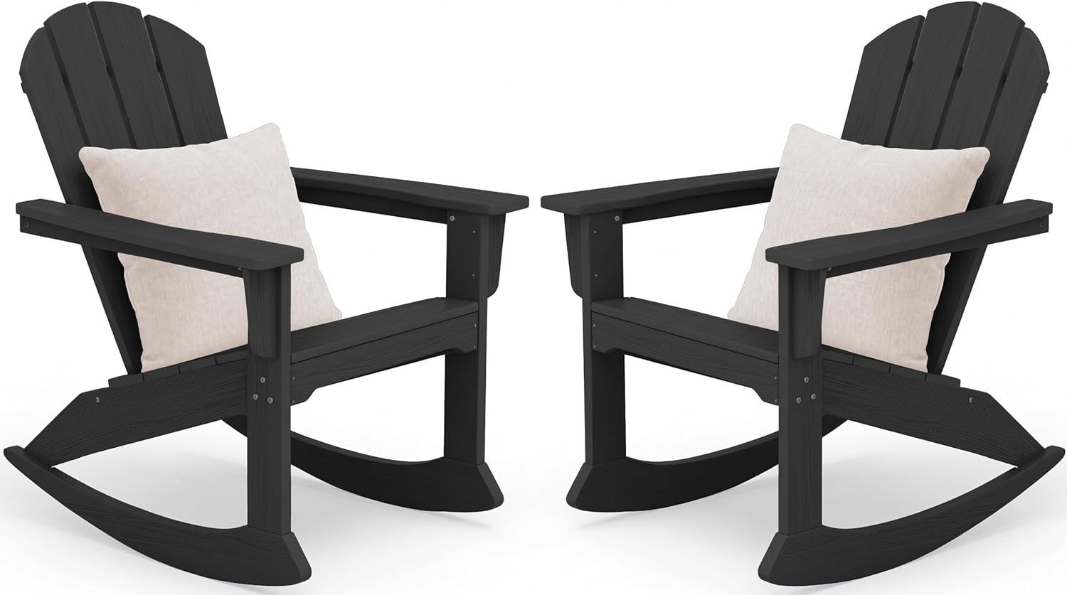 SERWALL Outdoor Adirondack Rocking Chairs Set of 2 with Pillows(500 PP Cotton Filling), All-Weather HDPE Adirondack Rocker Chair, Front Porch Rocker Chairs for Patio Lawn Porch Deck, Black