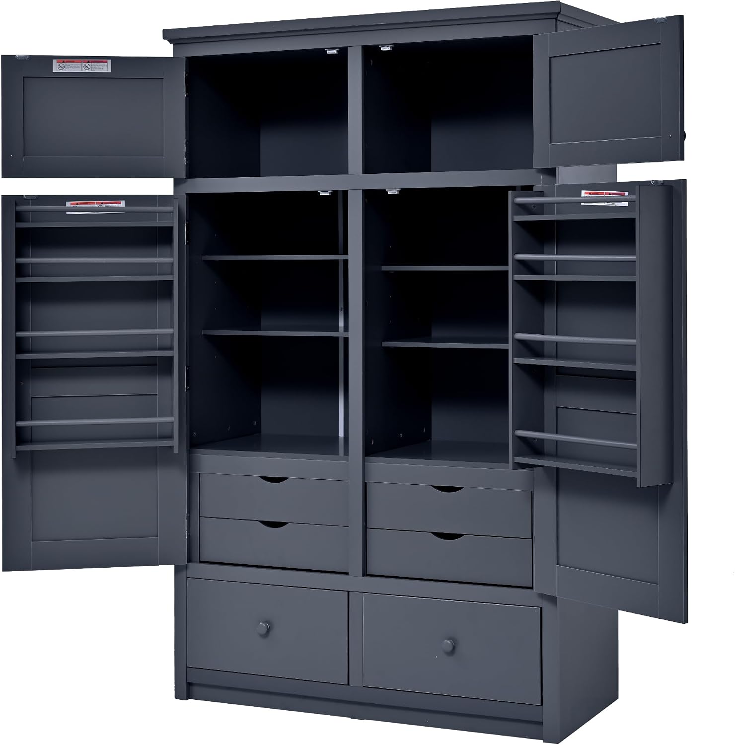 Tall Kitchen Pantry Cabinet with Adjustable Shelves, Freestanding Large Cupboard with 8 Door Shelves, 4 Pull-Out Trays, 6 Drawers for Kitchen, Dining Room (Grey)