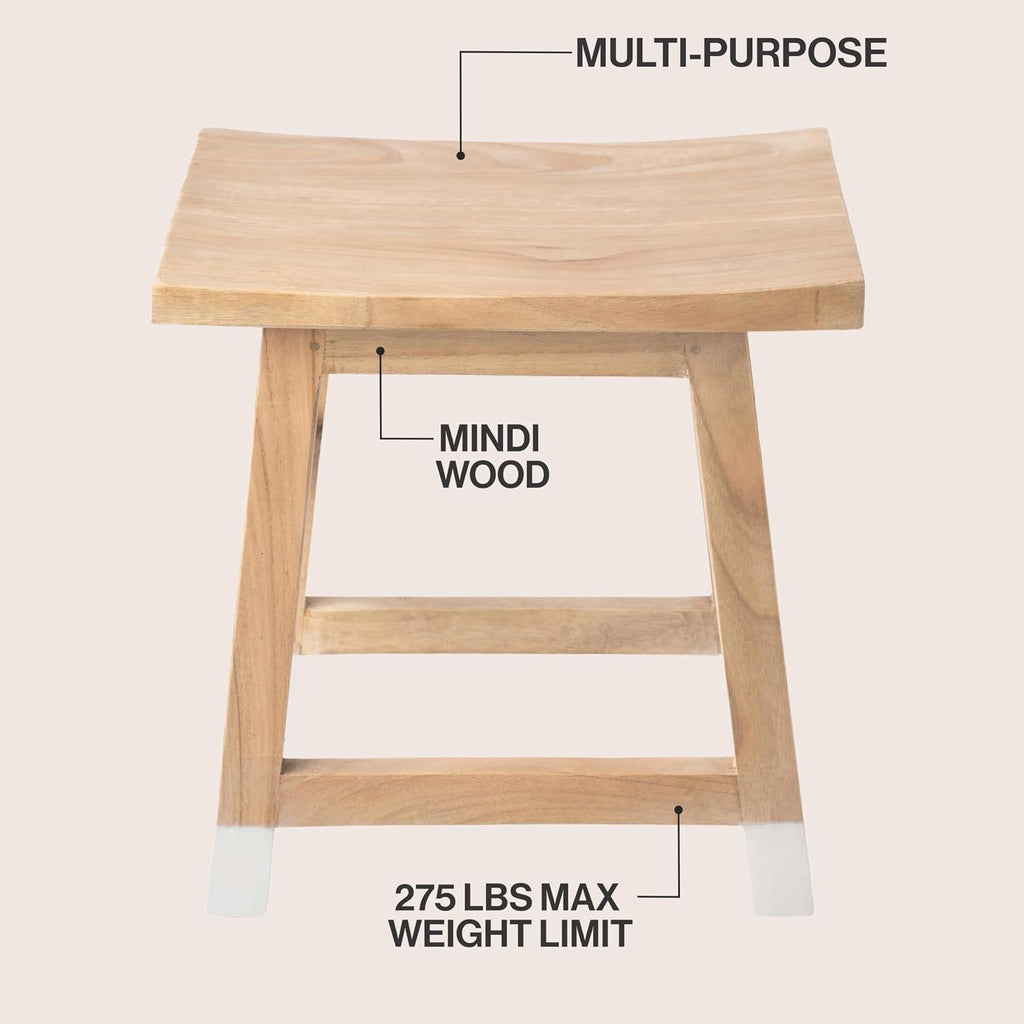 JONATHAN Y Finesse Handcrafted Solid Wood Accent Stool, 18" Backless Vanity Seat with Natural/White Dipped Legs, Farmhouse Decorative Plant Stand for Living Room and Bedroom STL3007A