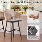 MEISSALIVVE Bar Stools Set of 2, Bar Height Bar Stools, Swivel Patio Barstools with Removable Cushion, Boho Outdoor Bar Stools with Olefin Rope Backrest for Kitchen, Garden, Balcony, Beige