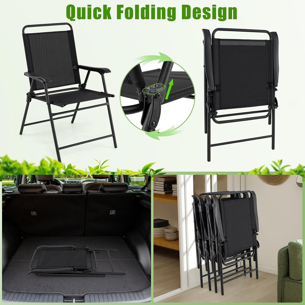 S AFSTAR Patio Chairs Set of 4, Outdoor Folding Lawn Chairs Sling Back Dining Chairs with Armrests & Breathable Seat, Metal Frame Folding Chairs for Garden, Deck, Yard & Porch