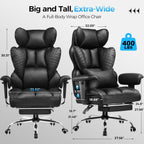 GTPLAYER Big and Tall Gaming Chair 400lbs Heavy Duty Office Chair with Footrest, High Back Pocket Spring Lumbar Support, Ergonomic Wide Comfy Seated Cushion for Lower Back Pain Relief, Earth-Black