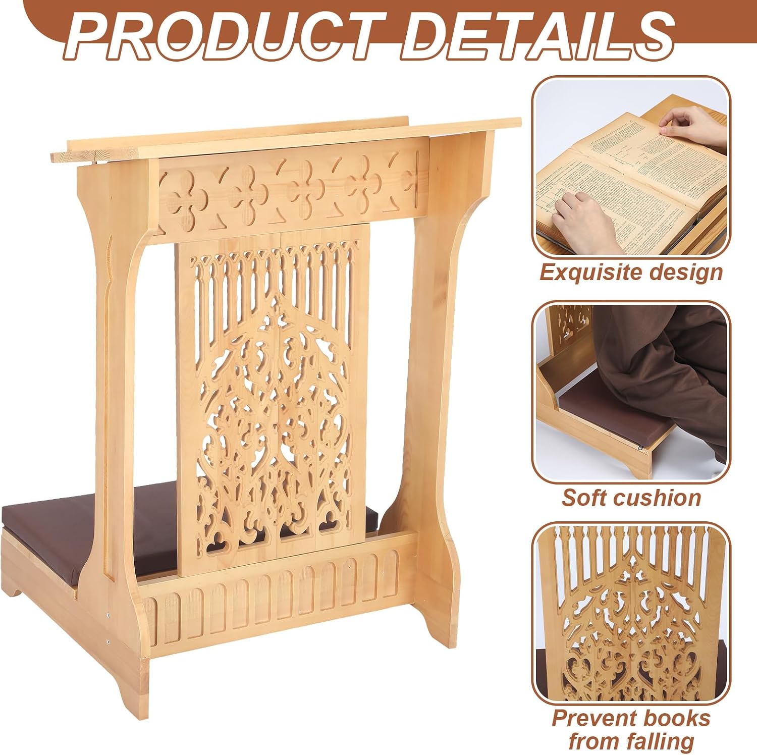 Colingmill Tree of Life Church Prayer Bench Stool Wooden Padded Kneeler with Shelf and Cushion Prayer Kneeler for Home Church Religious Gifts, 24 x 22 x 32 inches (Medium Oak Color)