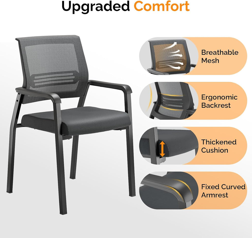 VINGLI Oversize 350 lbs Waiting Room Chairs, 4P Stackable Office Chairs, Grey, Contemporary Style, Mesh Back & Seat, Steel Frame, 355 lbs Capacity