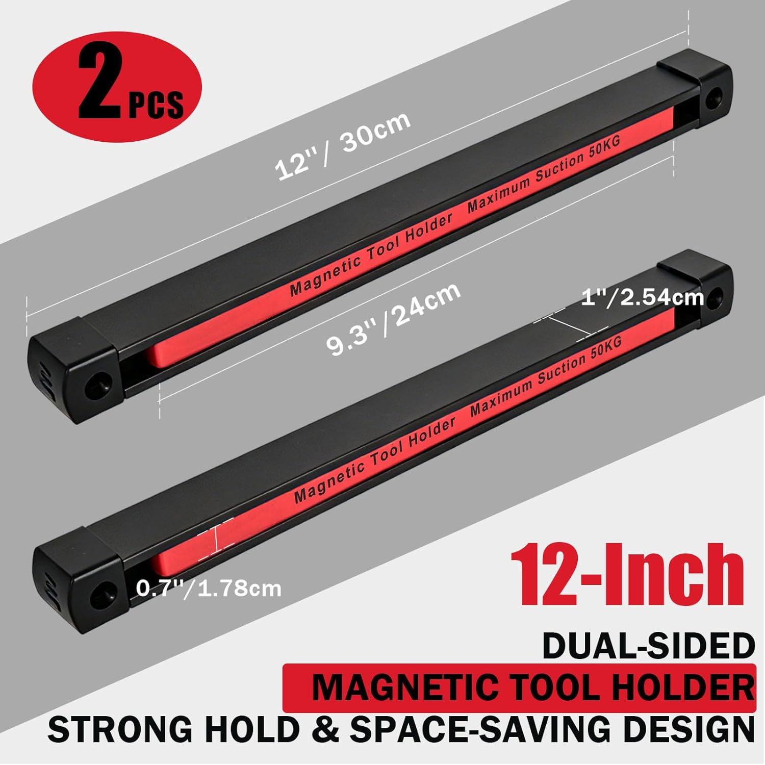 HOMEBEST Double Sided Magnetic Tool Holder, 12 Inch Magnetic Tool Bar 2 Pack, 110LB/50KG Max Magnetic Suction, Heavy Duty Garage Tool Organizer for Workshop, Tool Chest, Shed, Jobsite