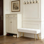 Entryway Bench, 40'' Upholstered Bedroom Benches, End of Bed Bench with Metal Legs, for Decorative, Living Room, Dining Room, White Bench, Teddy Velvet