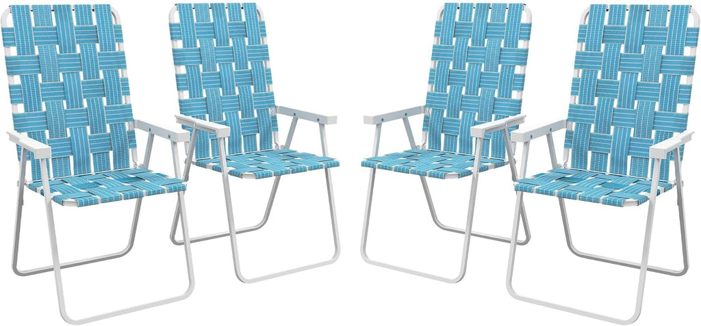 4-Pack Blue Folding Patio Chairs: Lightweight Steel FFor rame, PE Strap Seat, 264lb Capacity, Fold to 33" L x 2.75" H for Camping & Lawn