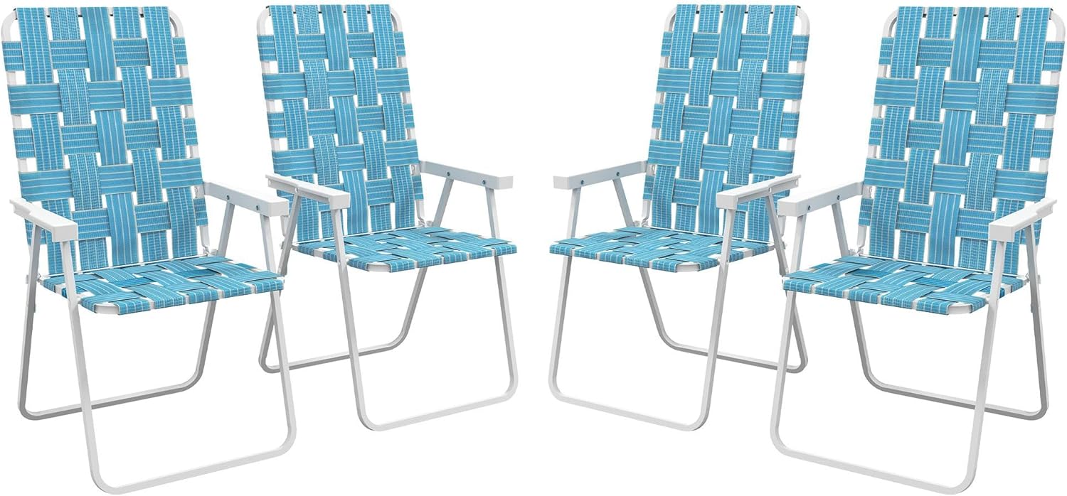 4-Pack Blue Folding Patio Chairs: Lightweight Steel FFor rame, PE Strap Seat, 264lb Capacity, Fold to 33" L x 2.75" H for Camping & Lawn