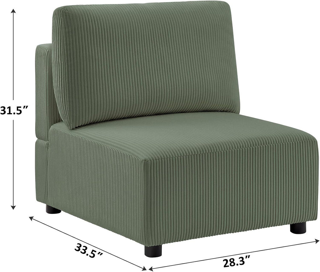 Accent Chair for Modular Sectional Couch, Comfy Corduroy Middle Seat Replacement for Convertible Sectional Sofa, Modern Single Seat Armless Sofa Chair