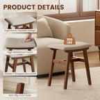 Solid Wood Small Vanity Stool Chair, Makeup Stools for Vanity Desk, Bathroom Vanity Chair, Padded Foot Stool for Living Room, Ottoman Foot Rest for Couch, Small Bench for Entryway, Walnut
