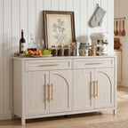 Mid-Century Modern Arched Sideboard, 55" Buffet Cabinet with Storage, 4-Door Accent Cabinet, Long Sideboard Buffet Table for Kitchen, Living Room, White