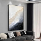 Large 3D Textured Coastal Wall Art in Black and White for Living Room, Hand-Painted Abstract Ocean Wave Oil Painting for Entryways, Modern Minimalist Framed Art for Bedroom Office Decor, Ready to Hang 32" x 48"