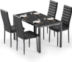 Bealife Kitchen Dining Table Set for 4, Tempered Glass 5 Piece Table and Chairs Set Modern for Home, Kitchen, Living Room, Dining Room (Black)