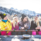 Ziliny 4 Person Ski Board 57'' x 3.9'' Vintage Wooden Board with 50 Plastic Glasses and 1 Marker Pen Rustic Retro Ski for Gathering Birthday Party Wedding(Brown)