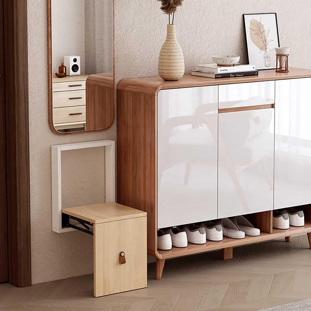 Wall Mounted Shoe Changing Stool Made of Solid Wood Wall Seat Folding, Space Saving Invisible Shoe-Changing Stool, for Entrance Bathroom Bedroom(Gray)