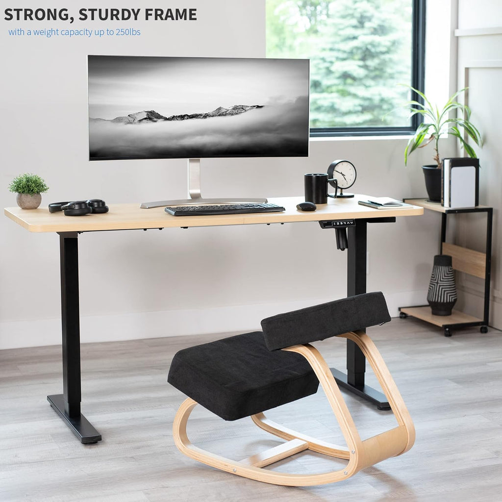 VIVO Wooden Rocking Kneeling Chair, Ergonomic Home Office Stool Posture Seat, Thick Black Cushions, Light Wood Frame, CHAIR-K04R