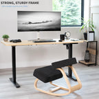 VIVO Wooden Rocking Kneeling Chair, Ergonomic Home Office Stool Posture Seat, Thick Black Cushions, Light Wood Frame, CHAIR-K04R