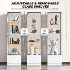 VersionTECH. Glass Display Cabinet, 4-Tier Curio Cabinet with RGB Lights for Collectibles, Corner Display Case with Drawers, Adjustable Glass Shelves, Human Body Sensor, Mirror Backing, White