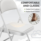 Padded Folding Chairs 2 Pack, PU Leather Folding Chairs for Outside and Indoor, Heavy Duty Portable Foldable Metal Chairs for Home Office, Dorm, Party, Backyard, Patio, White