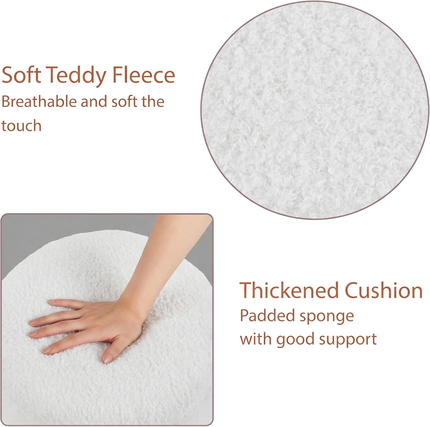 Modern Round Vanity Stool, Small Ottoman, Cute Fabric Foot Stool, Teddy Fleece Footrest, Upholstered Vanity Chair, Stool for Makeup, Bedroom, Living Room (1PCS, Round-White)
