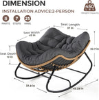 SWITTE Papasan Rocking Chair Outdoor, Oversized Patio Egg Chair with Thick Cushion, Indoor Wicker Lounge Rocker Bed for Balcony, Porch, Garden, Dark Gray