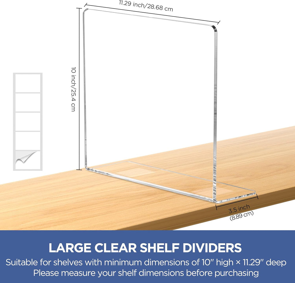 HBlife Acrylic Shelf Dividers for Closet Organization, 6 Pack Clear Sturdy Separate Closet Dividers for Shelves, Adjustable Purse Organizer for Sweater, Shirts, Handbags, Books in Bedroom and Kitchen