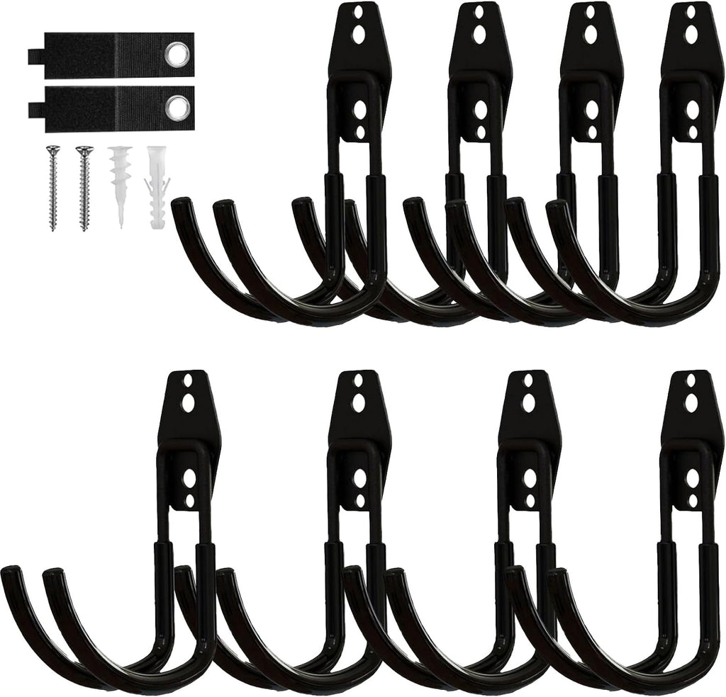 8 Pack Garage Hooks Heavy Duty with Anti-Slip Coating, Steel Utility Ladder Hooks for Hanging Garden Tools, Hoses, Ropes, Bikes and More (4.3in)