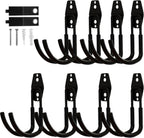 8 Pack Garage Hooks Heavy Duty with Anti-Slip Coating, Steel Utility Ladder Hooks for Hanging Garden Tools, Hoses, Ropes, Bikes and More (4.3in)