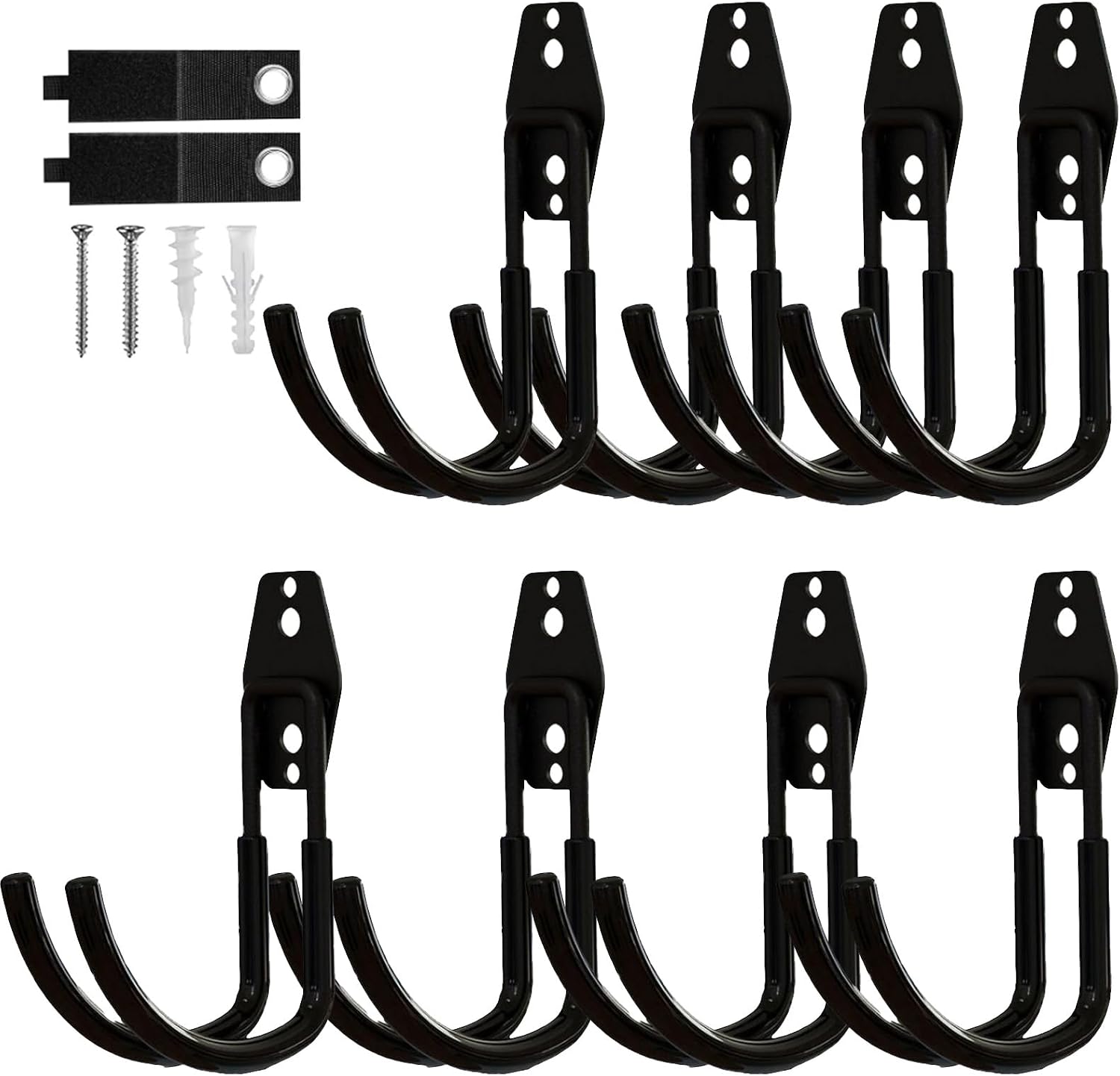 8 Pack Garage Hooks Heavy Duty with Anti-Slip Coating, Steel Utility Ladder Hooks for Hanging Garden Tools, Hoses, Ropes, Bikes and More (4.3in)