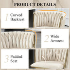 NIOIIKIT Modern Velvet Dining Chairs Hand Weaving Accent Chairs Living Room Chairs Upholstered Side Chair with Golden Metal Legs for Dining Room Kitchen Vanity Living Room (Ivory)