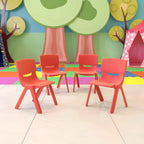 EMMA + OLIVER 4 Pack Red Plastic Stackable School Chair with 10.5" H Seat, Preschool Chair