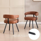 LukeAlon PU Leather Dining Chairs Set of 4, Simple Upholstered Side Chair with Padded Open Barrel Back Modern Guest Chair with Black Metal Legs for Kitchen Dining Room, Brown