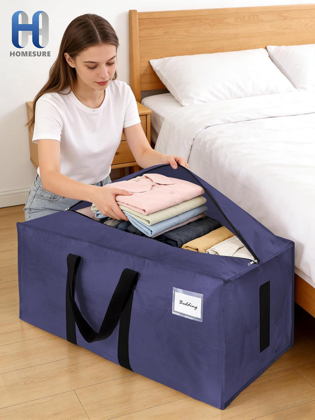 HOMESURE8 Pack 40 Gal Large Strong Moving Bags with Zippers & Carrying Handles - Water-Resistant - Heavy Duty Storage Tote for Space Saving, Fold Flat, Alternative to Moving Box (Blue)