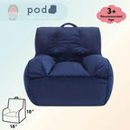 Heritage Kids Pod Square Back Kids Bean Bag Chair, Soft Plush Lounge Seat for Bedroom or Playroom, Navy