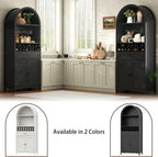 Loomie 75.7" Tall Arched Wine Cabinet, Modern Bar Cabinets with Glass Holders & Wine Rack, Liquor Cabinet for Home, Kitchen Pantry W/Drawer & Shelves, Versatile Cupboard for Dining Room (Black)