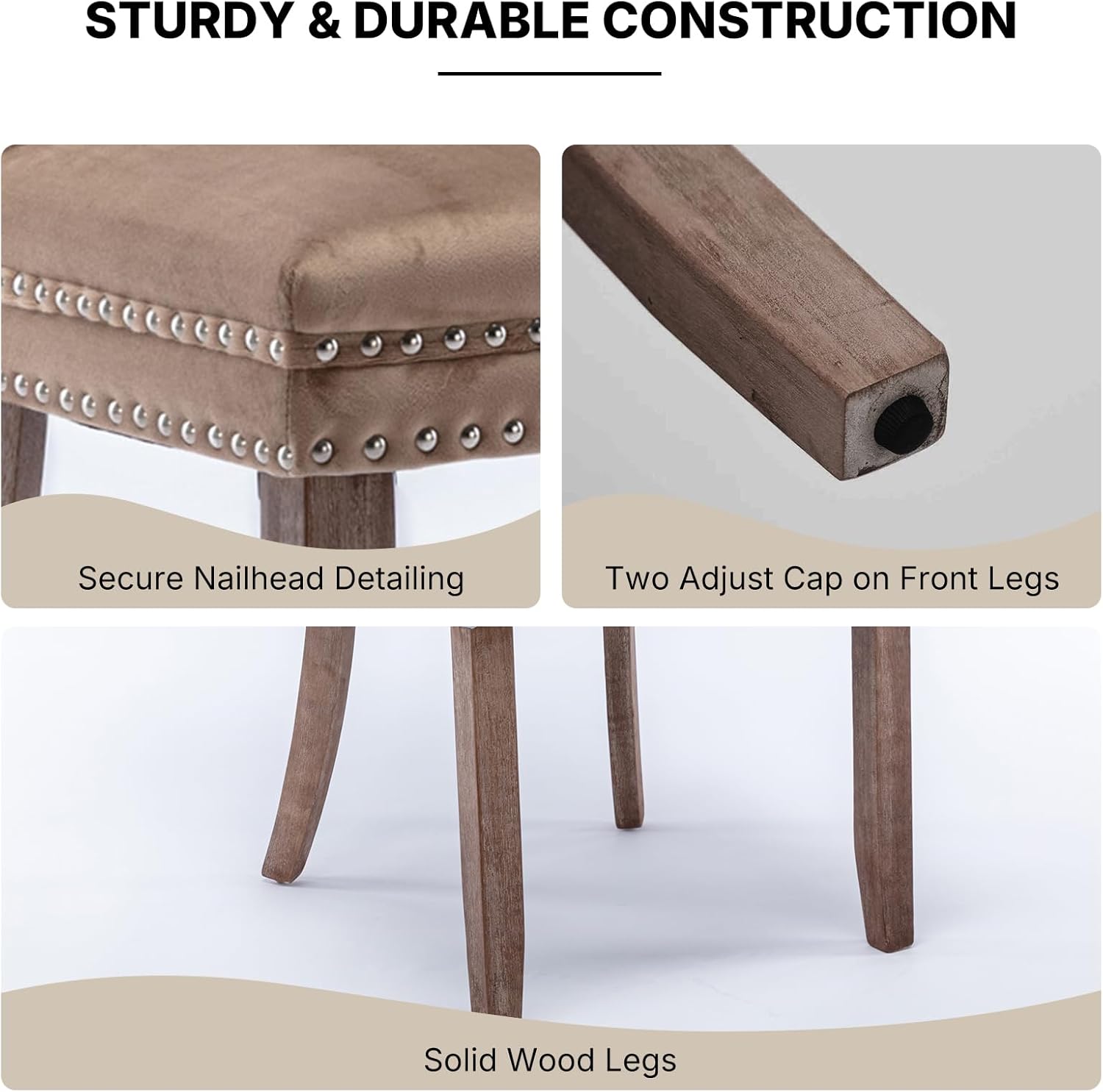 OVENTA Modern Tufted Upholstered Dining Chairs Set of 6, Sand Velvet Dining Room Chair with Solid Wood Legs, Sillas de Comedor, Kitchen Chairs (Sand, Velvet Set of 6)