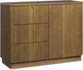Teamson Home 42'' W Scandinavian Style Sideboard with 3 Drawer 1 Door and Adjustable Shelf, Solid Wood Frame, Push to Open and Acacia Veneer Living Room Storage Furniture in Greige